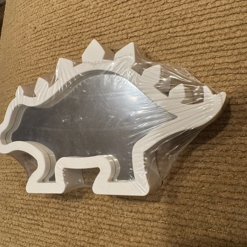 New Coastal Nautical Dinosaur Mirror Solid White Frame Fun T-rex Dino 9”